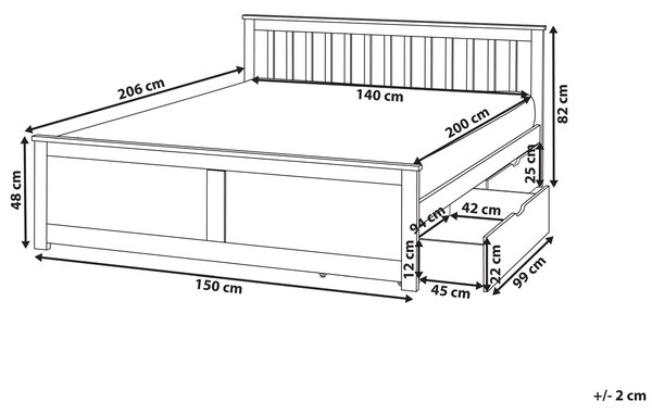 Posteľ biela borovicové drevo MDF 140 x 200 cm s čelom úložný priestor 2 zásuvky minimalistický škandinávsky štýl spálňa detská izba