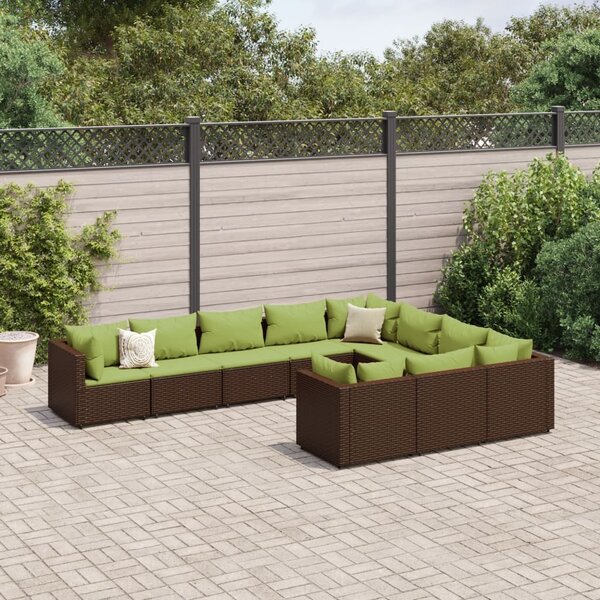 Maison Exclusive - 10-dielna záhradná sedacia súprava a vankúše hnedá polyratan