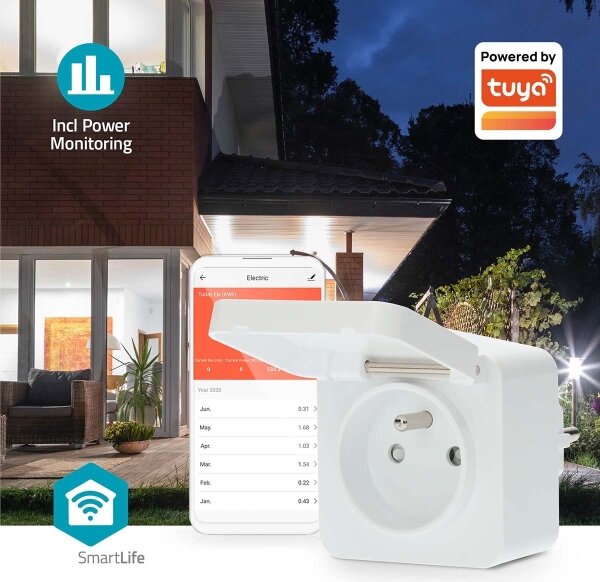 Nedis WIFIPO130EWT - Inteligentná zásuvka 3680W/230V/ Typ E/16A Wi-Fi Tuya IP44