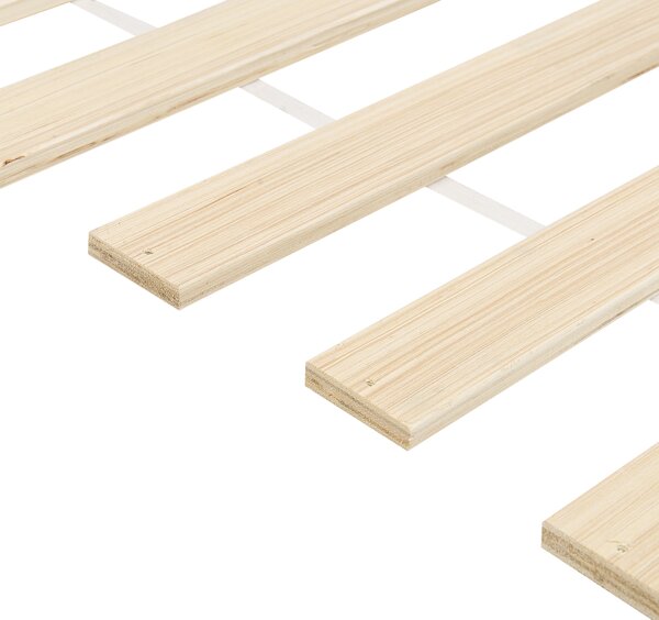 Posteľ svetlohnedá borovicové drevo MDF 180 x 200 cm s čelom úložný priestor 2 zásuvky minimalistický škandinávsky štýl spálňa