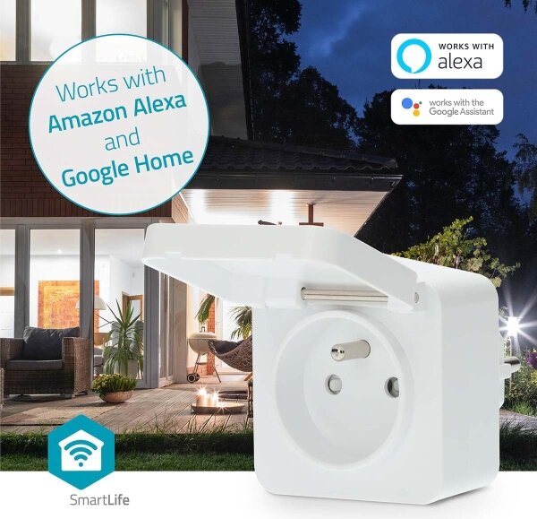 Nedis WIFIPO130EWT - Inteligentná zásuvka 3680W/230V/ Typ E/16A Wi-Fi Tuya IP44