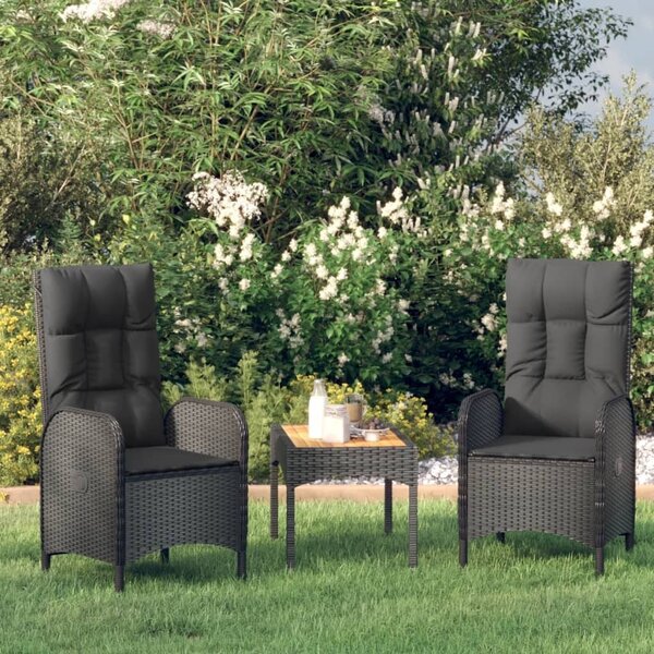 Maison Exclusive – 3-dielna záhradná súprava s vankúšmi, čierna, polyratan