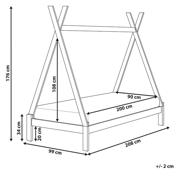 Detská posteľ teepee biela borovicové drevo 90 x 200 cm jednolôžko pre deti lamelový rám postele