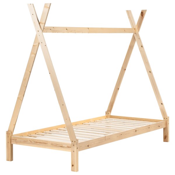 Detská posteľ teepee svetlohnedá borovicové drevo 90 x 200 cm jednolôžko pre deti lamelový rám postele