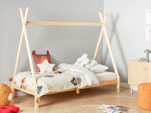 Detská posteľ teepee svetlohnedá borovicové drevo 90 x 200 cm jednolôžko pre deti lamelový rám postele