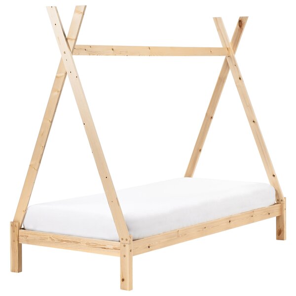 Detská posteľ teepee svetlohnedá borovicové drevo 90 x 200 cm jednolôžko pre deti lamelový rám postele