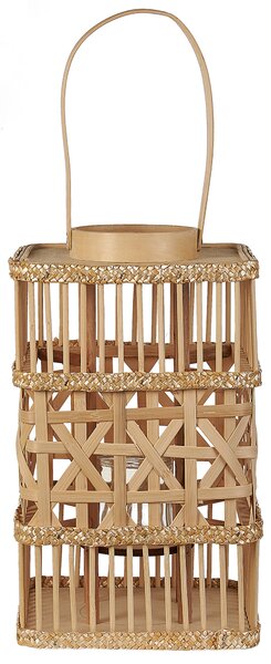Lampáš prírodný bambusové drevo 35 cm so skleneným svietnikom boho dizajn dekorácie doplnky