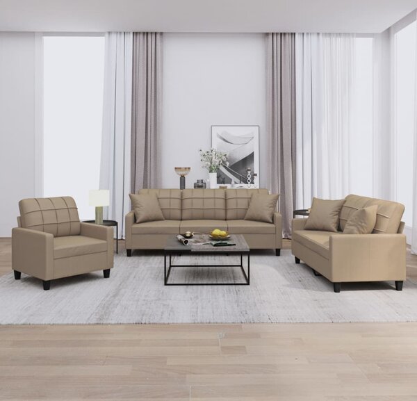 Maison Exclusive – 3-dielna sedacia súprava s vankúmi v odtieni cappuccino-hnedá z umelej koe