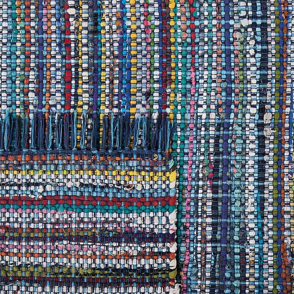 Koberec modrý bavlnený 160 x 230 cm so strapcami obdĺžnikový ručne vyrobený boho eklektický