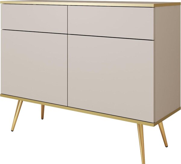 Komoda Banff KSZ107 - béová - zlaté nohy - 2 zásuvky - írka 107 cm, výka 85 cm, hbka 39 cm
