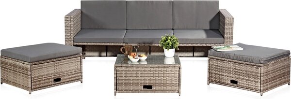 Melko záhradný nábytok 6-dielna súprava lounge sedacia skupina jedálenská súprava polyrattan - sivá