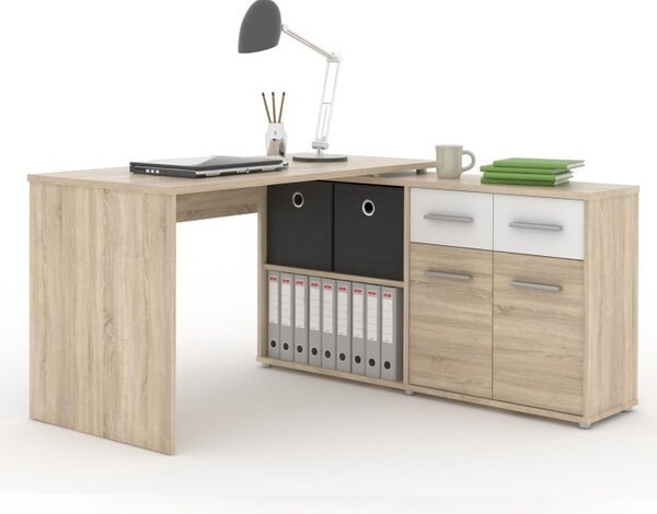Kondela Rohový PC stolík Rafael New - dub sonoma / biela