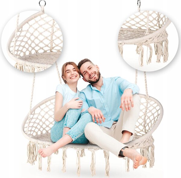 Outtec® Závesné kreslo XXL - do 200 kg, pre 2 osoby - závesné kreslo - závesný kôš, hojdačka na záhradu, terasu, balkón, verandu - boho štýl