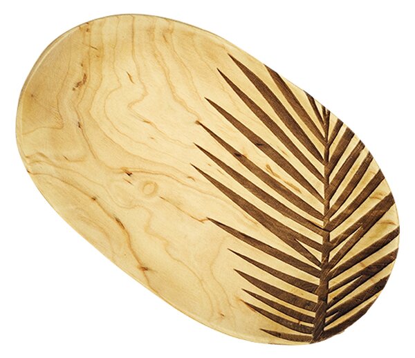 AMADEA Drevený servírovací podnos s motívom listu, masívne drevo, 22 cm