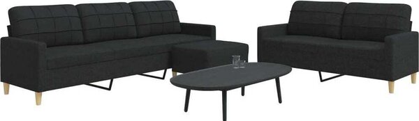 Maison Exclusive – 3-dielna sedacia súprava s podnožkou, čierna látka