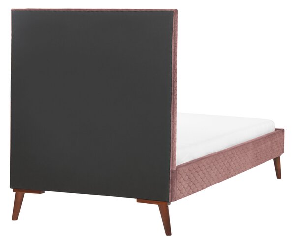 Posteľ ružová zamatová s rámom 90 x 200 cm s čelom jednolôžko moderný retro štýl