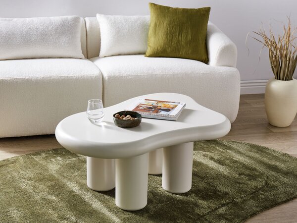 Konferenčný stolík biely PVC nohy 100 x 70 x 40 cm MDF oválna vrchná doska obývacia izba moderný minimalistický štýl