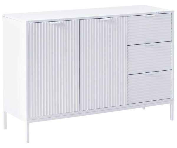 Skrinka s 2 dvierkami biela MDF minimalistický dizajn moderný úložný nábytok drážkovaný dizajn obývacia izba spálňa