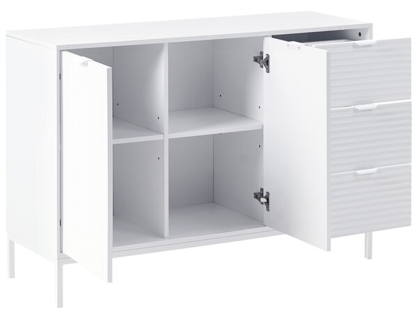 Skrinka s 2 dvierkami biela MDF minimalistický dizajn moderný úložný nábytok drážkovaný dizajn obývacia izba spálňa