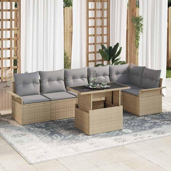 Maison Exclusive - Záhradný nábytok s vankúmi 7 ks Béový Poly-rattan