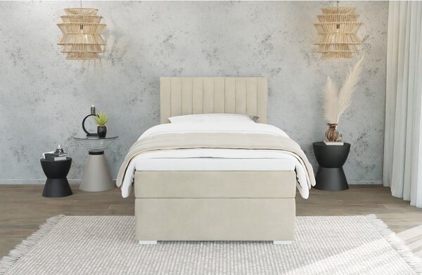 Béžová čalúnená jednolôžková posteľ s úložným priestorom s roštom 100x200 cm Bunny – Ropez