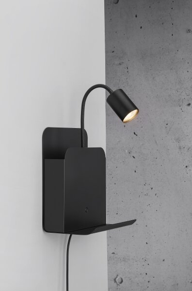 Nordlux - Nástenné svietidlo s poličkou a USB ROOMI 1xGU10/8W/230V čierna