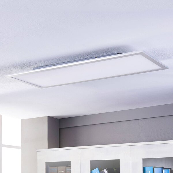 Lindby LED panel Livel, 4000K, 120cm x 30cm, strieborný, kov, Hliník / sivá / zinok, Kuchyňa, Plast, Moderný, Stropné svetlo