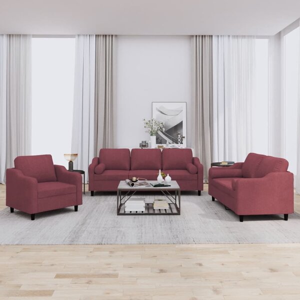 Maison Exclusive – 3-dielna sedacia súprava s vankúšmi, vínovočervená látka