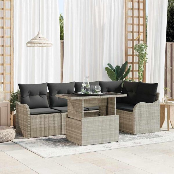 Maison Exclusive - Jedálenský set s vankúmi 6 ks Svetloedý Poly Rattan