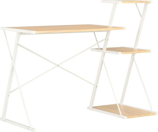 Maison Exclusive – písací stôl s policou, biela a dubová, 116 × 50 × 93 cm