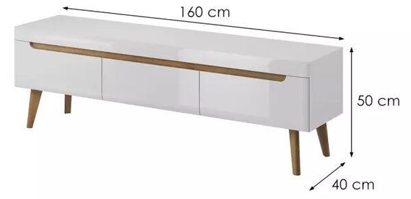 Piaski Televízny stolík Nordi 160 cm biely/dub Riviéra