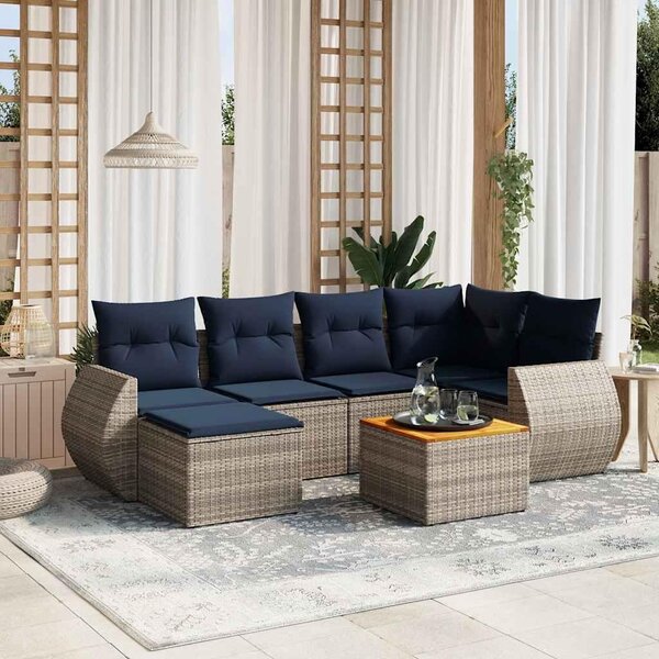 Maison Exclusive – 7-dielna záhradná súprava s vankúšmi, sivá, polyratan