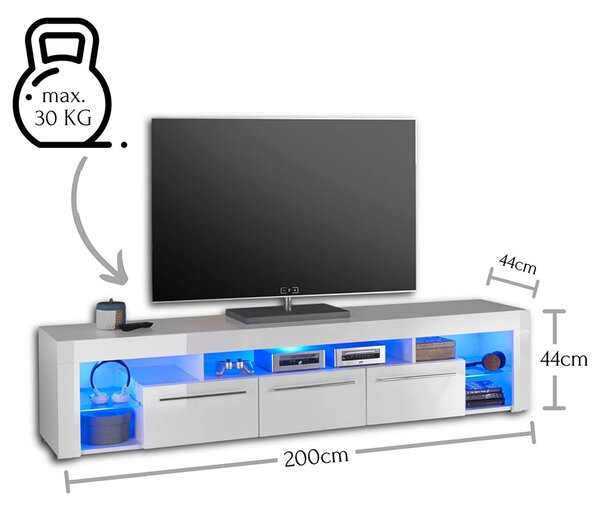 Szynaka Televízny stolík Turyn 02 200 cm biely lesk