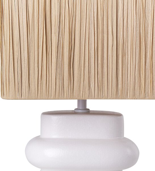 Stolná lampa biely keramický podstavec papierové tienidlo osvetlenie do interiéru minimalistický dizajn