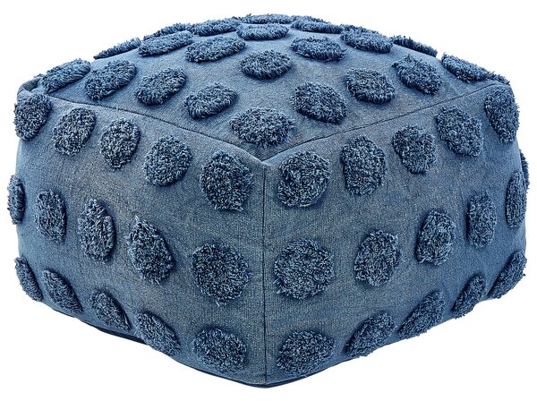 Puf modrá bavlna polystyrenový granulát 50 x 50 x 35 cm štvorcový tvar geometrický vzor taburet podnožka boho moderný štýl obývačka spálňa