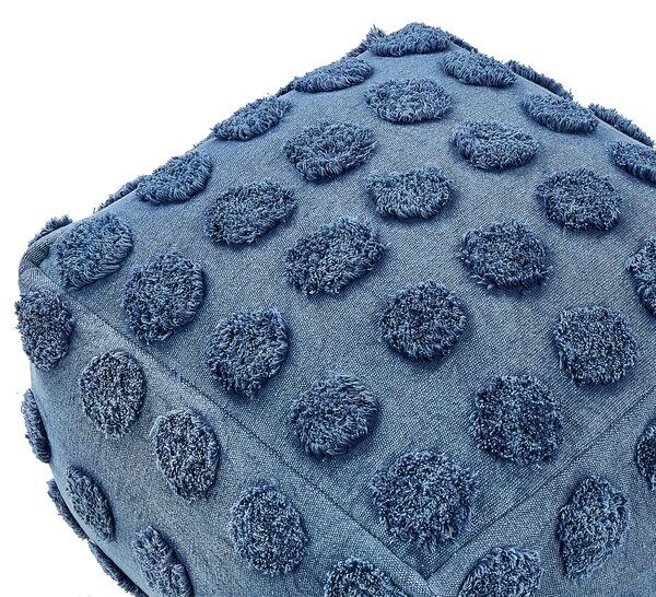 Puf modrá bavlna polystyrenový granulát 50 x 50 x 35 cm štvorcový tvar geometrický vzor taburet podnožka boho moderný štýl obývačka spálňa