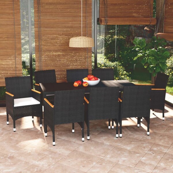 Maison Exclusive – 9-dielna záhradná jedálenská súprava s vankúšmi Poly Rattan Black
