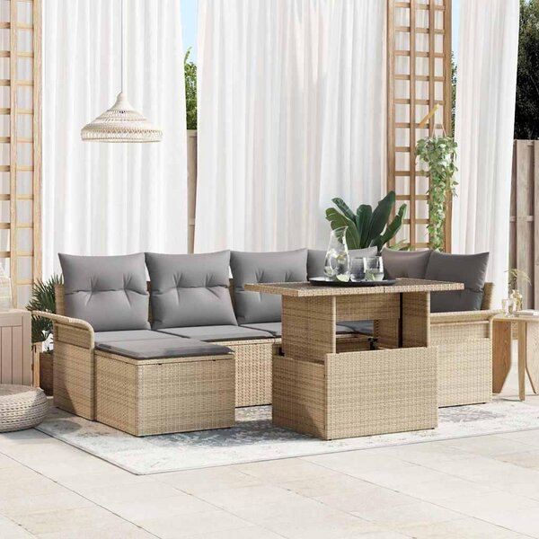Maison Exclusive - Záhradný nábytok s vankúmi 7 ks Béový Poly-rattan