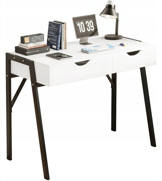 Moderný písací stôl so zásuvkami Loft White na iernych nohách Premium 80 cm