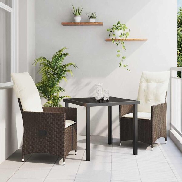 Maison Exclusive - Záhradná jedálenská súprava s vankúmi 3 ks hnedá polyratanová