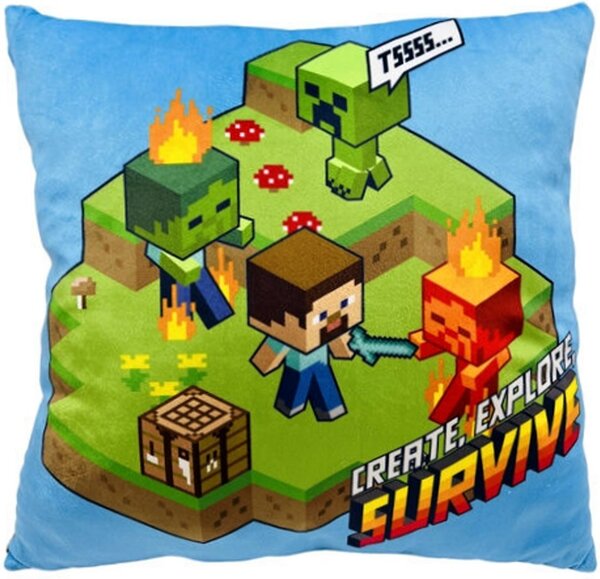 Obojstranný vankúš Minecraft - motív Survive | 38 x 38 cm