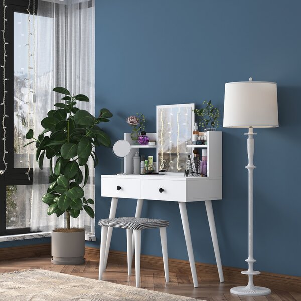 Kalune Design Toaletný stolík Margot 02 so stoličkou biely
