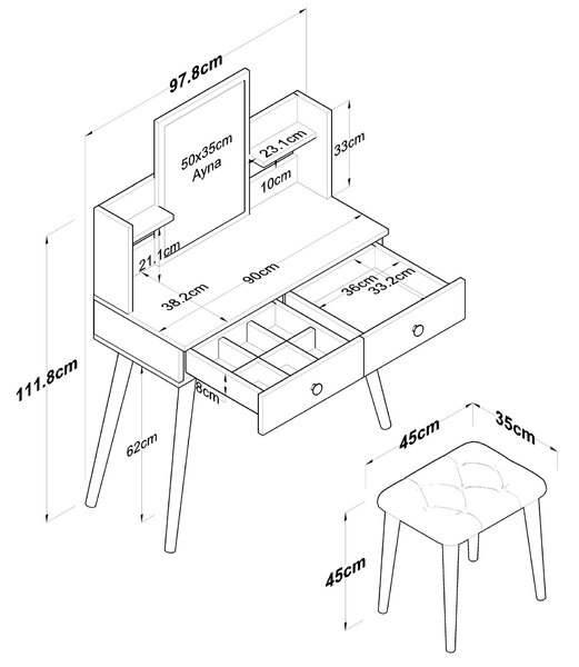 Kalune Design Toaletný stolík Margot 02 so stoličkou biely