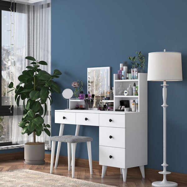 Kalune Design Toaletný stolík Margot 01 so stoličkou biely