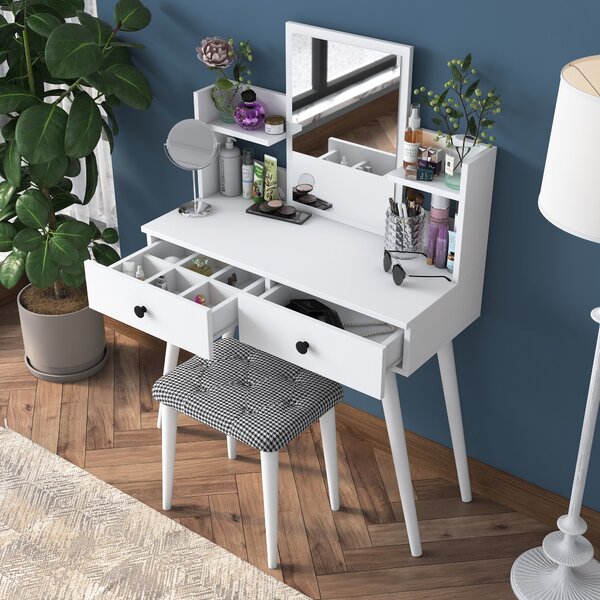 Kalune Design Toaletný stolík Margot 02 so stoličkou biely