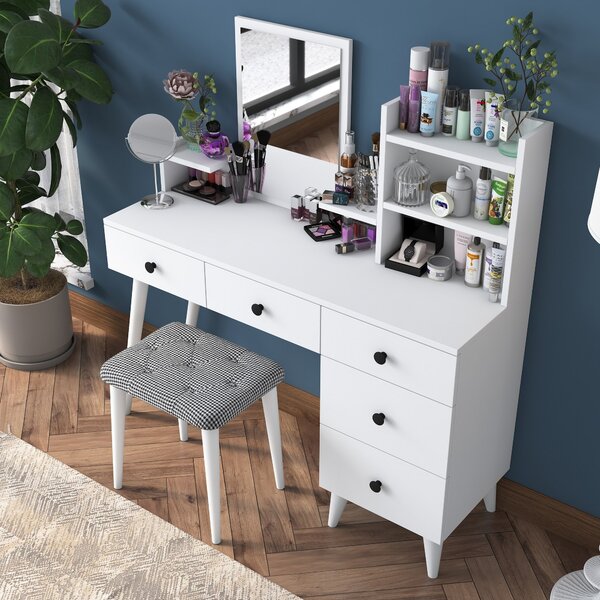 Kalune Design Toaletný stolík Margot 01 so stoličkou biely