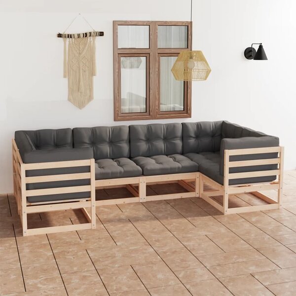 Maison Exclusive – 6-dielna záhradná súprava s vankúmi z masívneho borovicového dreva