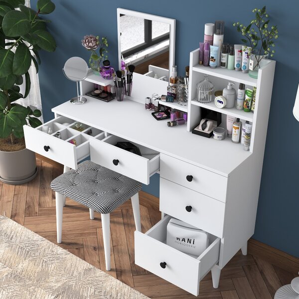 Kalune Design Toaletný stolík Margot 01 so stoličkou biely