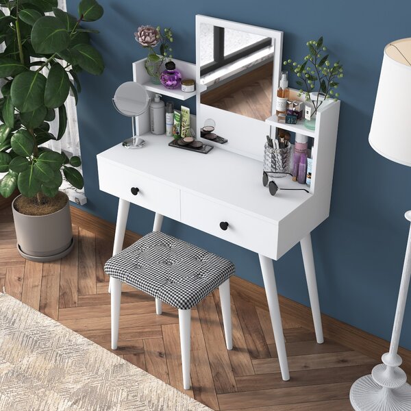 Kalune Design Toaletný stolík Margot 02 so stoličkou biely