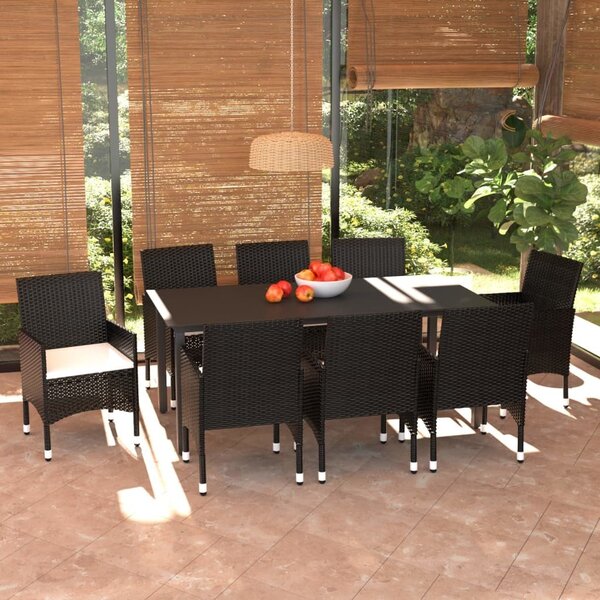 Maison Exclusive – 9-dielna záhradná jedálenská súprava s vankúmi Poly Rattan Black